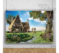 270x180cm Conte de fées Maison en Bois Toile de Fond Printemps Tranquille Ville Vie Pastorale Photographie Fond été décoration Murale Studio Photo photomaton Accessoires