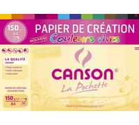 CANSON - Pochette 12 feuilles de papier création A4 - 150g/m² couleurs vives assorties