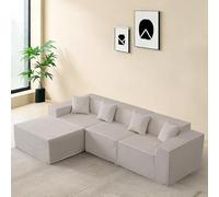 277x165.5x65.5 cm Canapé d'Angle Convertible, Canapé 3-4 Places en L, Canapé Modulaire Compressé, Boneless Cloud Couch, avec Ottoman, Velours Côtelé, sans Montage, pour Salon, Appartement (Beige)