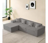 277x165.5x65.5 cm Canapé d'Angle Convertible, Canapé 3-4 Places en L, Canapé Modulaire Compressé, Boneless Cloud Couch, avec Ottoman, Velours Côtelé, sans Montage, pour Salon, Appartement (Gris)