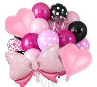 27PCS Rose et Noir Ballons Kit, avec Ballons Colorés, Ballon Confettis, en Aluminium avec Nœud, Ballon Coeur, Ruban Rose, pour Filles Soirées à Thème/Anniversaires/Mariages Décoration