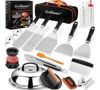 27PCS Spatule Plancha Accessoires pour Hommes, Teppanyaki Grill Set d'ustensiles de Barbecue INOX, Hibachi Smasher Burger Kit Cadeau avec Presse à Hamburger, Cloche Cuisson pour Blackstone