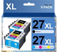 27XL Compatible Cartouches d'encre Remplacement pour Epson 27XL 27 XL pour Epson Workforce WF-7620 WF-3620 WF-7210 WF-7610 WF-3640 WF-7720 WF-7710 (Noir Cyan Magenta Jaune, 8-Pack)