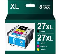 27XL Compatible Cartouches d'encre Remplacement pour Epson 27XL 27 XL pour Epson Workforce WF-7620 WF-3620 WF-7210 WF-7610 WF-3640 WF-7720 WF-7710 (Noir Cyan Magenta Jaune, 8-Pack)