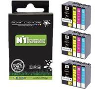 27XL - Réveil - 3 X Pack de 4 x cartouches- T2711 Noir - T2712 Cyan - T2713 Magenta - T2714 jaune - Grande capacité Marque Francaise POINT D'ENCRE pour Imprimantes compatibles Epson Noir 2 200 pages C
