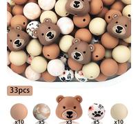 28/33 pièces Perles en silicone avec élément ours dopamine, éléments de style ours blanc bleu marron noir bleu sarcelle rouge, accessoires de perles pour boucles d'oreilles collier chaîne de sac stylo