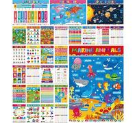 28 Affiches Éducatives pour Enfants, Ensemble Tout-en-Un d'Affiches d'Apprentissage - Alphabet, Animaux, Fournitures Scolaires Recouvertes de Film PET pour Maternelle, Préscolaire, Salle de Classe
