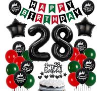 28 ans anniversaire Decoration Homme Femme, Ballon 28 ans anniversaire Rouge Noir Vert, 28 ans ballon Noir Vert Rouge Decoration, 28 ans fête Décoration Homme Femme, 28 Noir Vert Rouge Ballons