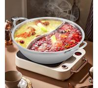 28 cm Hot Pot en acier inoxydable, Shabu double, marmite de cuisine pour cuisiner des soupes, diviseur Shabu, ustensiles de cuisine en acier inoxydable, pour cuisinières à induction, cuisinières à gaz