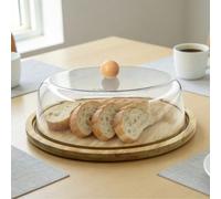 28 cm Support à gâteau en acrylique avec couvercle / Base en bambou / Assiette de dégustation de desserts pour le thé de l'après-midi / Cloche à pain / Plateau de dégustation de gâteaux / Support de d
