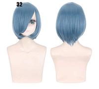 28 couleurs 30 cm court Costume fête Cosplay perruque noir blanc violet bleu jaune fibre résistante à la chaleur universel perruques frange Peluca 32