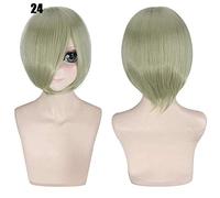 28 couleurs 30 cm court Costume fête Cosplay perruque noir blanc violet bleu jaune fibre résistante à la chaleur universel perruques frange Peluca 24
