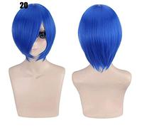 28 couleurs 30 cm court Costume fête Cosplay perruque noir blanc violet bleu jaune fibre résistante à la chaleur universel perruques frange Peluca 20