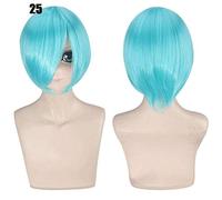 28 couleurs 30 cm court Costume fête Cosplay perruque noir blanc violet bleu jaune fibre résistante à la chaleur universel perruques frange Peluca 25