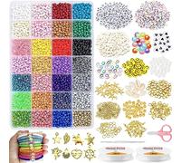 28 Couleurs Perles pour Bracelet, 4701pcs 4mm Perles de Rocaille, Perles pour Bijoux, Kit Bracelet avec 510 Pièces Perle Lettre Souriantes pour Colliers Boucles d'Oreilles la Décoration de Bricolage