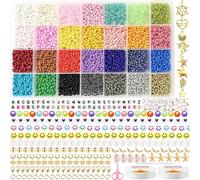 28 Couleurs Perles pour Bracelet, 8901pcs 3mm Perles de Rocaille, Perles pour Bijoux, Kit Bracelet avec 510 Pièces Perle Lettre Souriantes pour Colliers Boucles d'Oreilles la Décoration de Bricolage