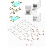 28 Packs Connecteur Ruban LED 4 broches pour Ruban LED RGB SMD5050 10 mm, avec 8 Connecteurs LED en forme de T pour Connexion de Bande en forme de L