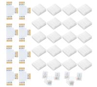 28 Packs Connecteurs Ruban LED RGB 4 Broches 10mm pour Bandes RGB SMD 5050, Connecteur LED 4 Pin 10mm avec 20 Clips Ruban Lumineux et 8 Raccords en T, Pour Connexion L de Bande, Sans Soudure