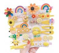 28 PCS Cute Hair Clips Fashion Girls Hair Accessories Flower Fruit Colorful Rainbow Candy Dessert Lovely Animal Barrettes Set Non-slip Metal Snap Pins for Girls Kids Teens Toddlers (Style A)