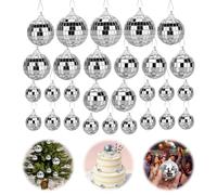 28 Pièces Boule à Facette Kit, Mini Boule Disco Brillant 4 Tailles, Deco Disco Réutilisable, Boules Disco Miroir pour Décoration de Gâteaux, Fête, Bar, Décoration de Vacances(Argent)