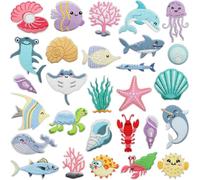 28 pièces de fer de plage sur les patchs, patchs brodés la vie marine côtière appliqués pour vêtements, robe, chapeau, jean, accessoires bricolage