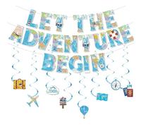 28 Pièces Décoration de Fête Bon Voyage, Banderole Let the Adventure Begin, Fanion Bannière Voyage, Carte du Monde Bannière, Suspendues Tourbillon, Décor pour Anniversaire Graduation Retraite Fête