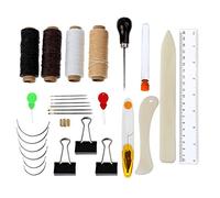 28 Pièces Ensemble d'Outils de Reliure Aiguilles Incurvé à Gros Yeux Anneau de Dé à Coudre Fil à Aiguille Ciré Ciseaux de Couture Bone Folder Creaser de Papier Poignée de Clips de Reliure Poinçon Règ