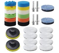 28 Pièces Kit de Polissage 80mm Tampons Éponge & Laine avec M10 Adaptateur pour Perceuse Tampons de Polissage pour Voiture, Meulage, Cirage
