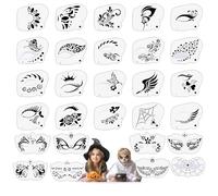 28 Pièces Pochoir Maquillage Enfant Adulte, Modèle de Tatouage pour Anniversaires Halloween Carnaval, Kit de Tatouage de Peinture pour Visage et Corps