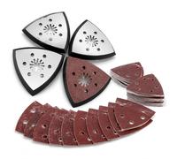 28 Plateau de ponçage Multitool, 4 Plateau de Ponçage Delta 6 Trous 93x93x93mm, 24 Papier abrasif Ponceuse triangulaire, Contient 6 tailles de papier abrasif delta (40/60/80/120/180/240)