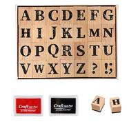 28 Tampons en Bois pour Lettres, Tampon Lettre Alphabet, Ensemble de Tampon de Lettres avec Tampon Encreur, Tampons Polyvalents en Caoutchouc pour Bricolage, Journal de Lettres et Scrapbooking