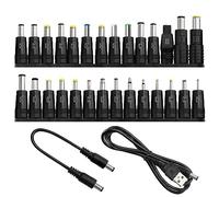 28 Types Adaptateur D'alimentation DC, KUOQIY 5.5x2.1 mm Femelle à Mâle Adaptateur, Barrel Jack Connecteur, avec 2 Pièces Câble, pour Ventilateurs, Routeurs, lampes de Bureau, Ordinateurs