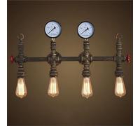 28" Wide Wall Light Industrial Pipe with Red Valve Style Wall Sconce in Rust Finish Sconce Mounted Lamp Indoor Decoration