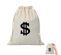 28 x 40cm Sac à Monnaie Avec Signe Dollar, Sac à Butin Dollars Sacs de Gym avec Cordon de Serrage Accessoire Fête pour Spectacle sur Scène Chasses au Trésor Cosplay, Blanc Cassé