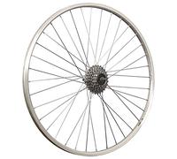 28 Zoll Hinterrad Yak19 Hohlkammerfelge mit 7 fach Schraubkranz - Silber V-Brake