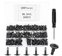 280 Pcs Vis Autotaraudeuses à Tête Plate, M4,2 x 13 mmVis a Bois, Vis à Tôle à Tête Cylindrique Cruciforme avec Rondelles pour Fixations Métal, Bois, Plastique(Noire)