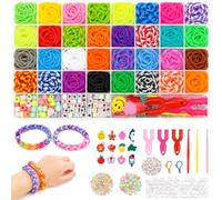 2800+ Ruban Loom Elastique Bracelet Kit 32 Couleurs Élastique pour Bracelet | Loom Bands avec Pendentifs Clips Perles Boîte de Rangement, Bracelet Elastique Enfant Kit pour Cadeaux Créatifs Noël Filles
