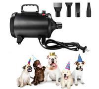 2800W Sèche-Cheveux pour Chien, Pulseur Chien silencieu, 2 vitesse: 50m/s et 100m/s, 2 Température: 35°c et 65°c, Souffleur pour Chien avec 4 Buses e Tuyau élastique