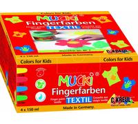 [28400] KREUL Gouache aux doigts textile "MUCKI" 150 ml kit de 4 jaune, rouge...