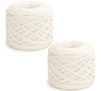 285 g x 2 Fil épais pour T-shirt à crocheter, tissu élastique à crocheter de 2 cm de large, fil à tricoter à la main pour T-shirt à crocheter pour coussin, poupée, panier, sac et couverture (beige)
