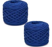285 g x 2 pelotes de fil épais pour T-shirt à crocheter, tissu élastique à crochet de 2 cm de large, fil à tricoter à la main pour T-shirt à crocheter, poupée, panier, sac et couverture (Bleu Saphir)