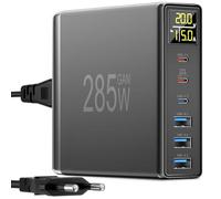 285W Chargeur USB C Rapide Multiple, YSYFAD 6 Ports Station de Charge avec Écran LED GaN PD Chargeur USB C 100W pour Macbook Ordinateurs Portables Charge Rapide USBC pour i Phone Pad Samsung, Noir