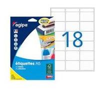 AGIPA Etui A5 (16F) de 288 étiquettes multi-usage Permanentes 32x40 mm Blanc
