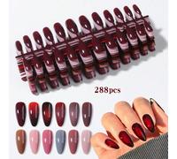 288 pièces (12 couleurs mélangées) Ongles à presser en forme d'amande brillants, design effet blush, pointes d'ongles à presser en acrylique graphique,UnicoloreABS,Gelée,Carborundum
