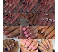288 pièces Ensemble de faux ongles acryliques de style français rectangulaire, faciles à porter pour une manucure française, convient pour la vie quotidienne et les fêtes des femmes et des filles Unic