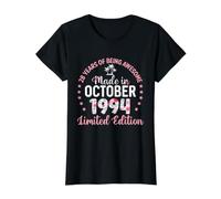 28e Anniversaire fabriqué en Octobre 1994 Motif Floral T-Shirt Graphique avec Valeur