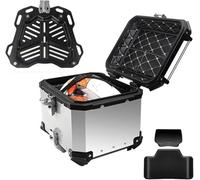 28l 45l 55l 65l 100l Top Case Moto Boîte De Rangement Universelle pour Bagages Arrière Coffre De Moto étanche Boîte De Casque De Tournée De Bagages en Aluminium avec Coussin De Dos, Silver, 80L