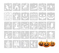 28pcs Pochoir Halloween, Pochoirs de Peinture Éléments Fantômes d'Araignée Chauve-Souris Citrouille Pochoir pour Scrapbooking DIY Artisanat Décoration Murale en Bois