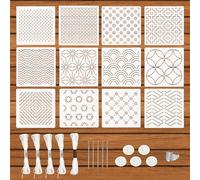 28pcs Pochoir Sashiko Kit en Plastique, Comprenant 12pcs Pochoir de Broderie Sashiko Géométriques Simples 1pcs dé à Coudre 5pcs Aiguilles 5 Rouleaux de Fils 5pcs Supports de Doigts