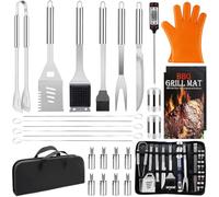 28Pcs Ustensiles Barbecue, Kit Barbecue en Acier Inoxydable Professionnel - Cadeau de Homme Set d'Outils BBQ Accessoires Barbecue avec Mallette Portable - pour Jardin, Camping, Extérieur